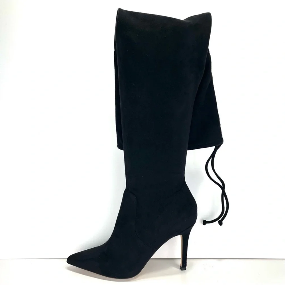 Aldo Vegan Suede Pointed Toe Thigh High Heeled Zip Boots